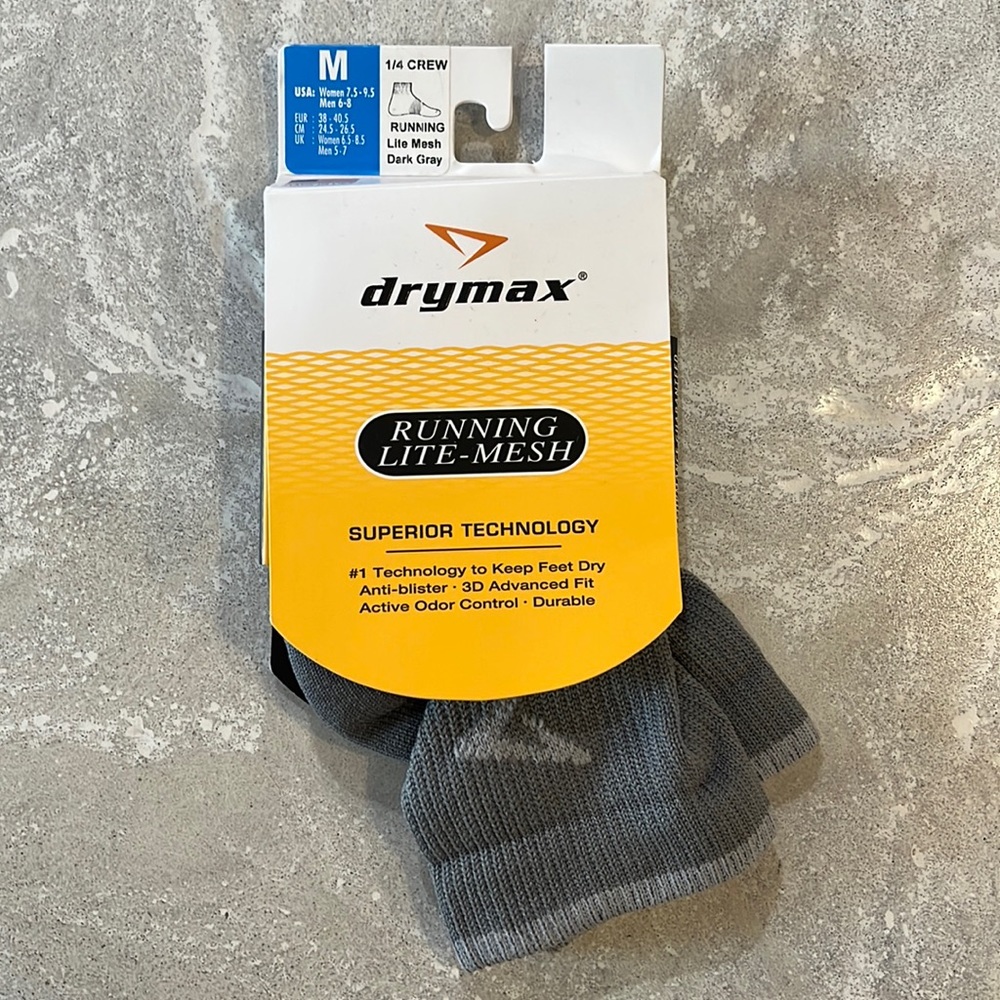 Drymax Running Socks Medium 1/4 Crew NWT